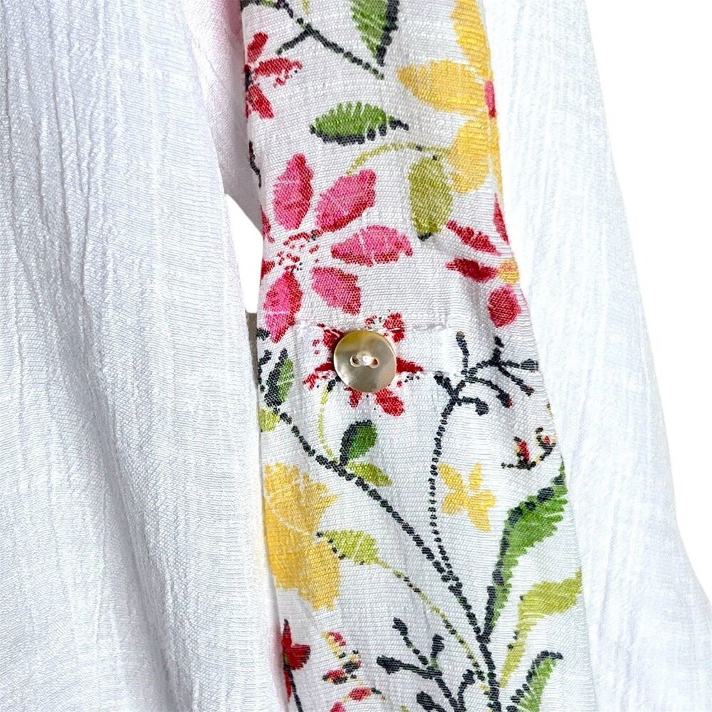 Figueroa & Flower White Light Weight Spring Floral Long Sleeve Blouse Large - Picture 2 of 7